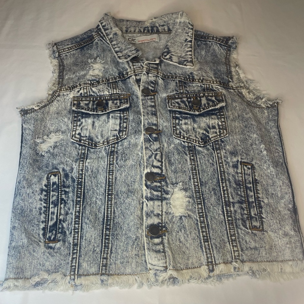 Distressed Denim Jean Jacket Vest
